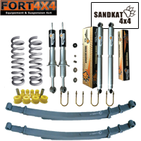 SANDKAT 4X4 - Kit suspension réhausse +50mm pour Toyota Hilux Revo (à partir de 2015) comprend : 2 ressorts renforcés +60KG - 2 lames renforcées +250KG - 1 jeu de bagues - 2 kits brides - 4 amortisseurs Nitrogas