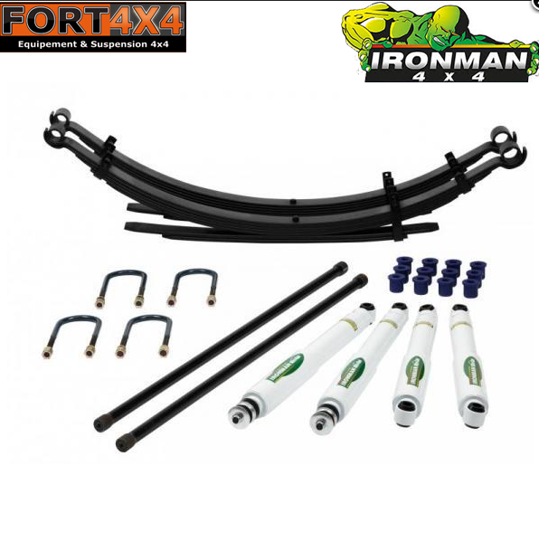IRONMAN 4X4 - Kit suspension réhausse +40mm Isuzu D-Max 2003 à 2012 comprend : 1 jeu de barre de torsion hd - 2 kits brides - 1 jeu de bagues - 2 lames hd - 4 amortisseurs ELITE
