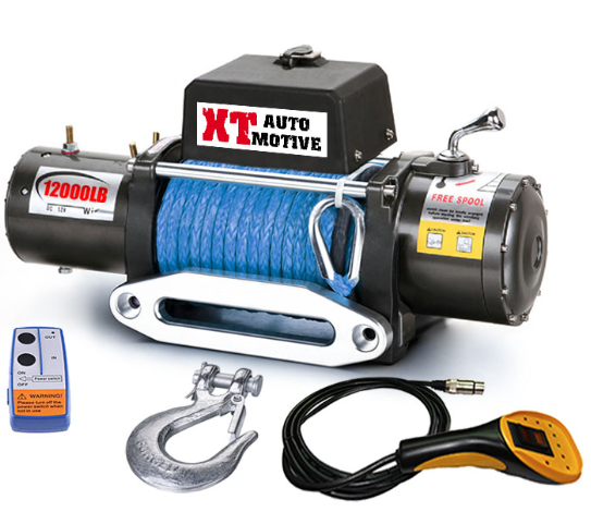 Treuil XT AUTOMOTIVE xt12000 12v-(5 400 kg)-CORDE PLASMA : 26 mètres x 11mm.