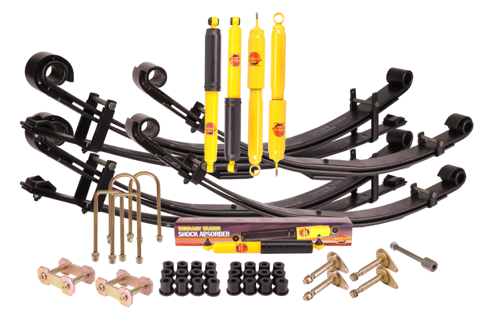 KIT DE SUSPENSION AVEC LAMES PARABOLIQUES TERRAIN TAMER REHAUSSE +40/50MM POUR TOYOTA LANDCRUISER 75