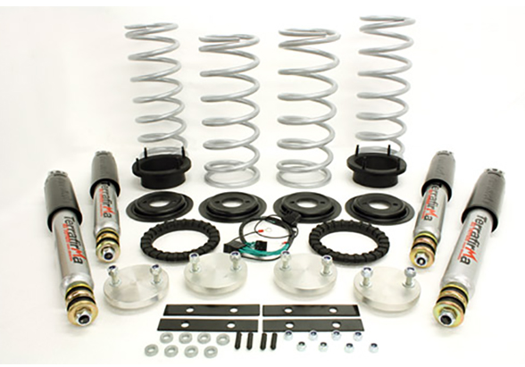 P38 -KIT CONVERSION SUSPENSION P38 HD +2.5CM-4 ressorts hélicoidaux  - 4 amortisseurs terrafirma all terrain- 4 semelles de ressort inférieure et supérieur -module électronique 