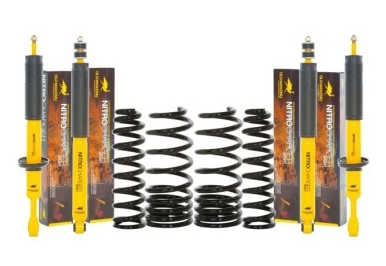 KIT DE SUSPENSION OME NITRO+ REHAUSSE +40/50MM hd  4 amortisseurs NITRO+-RESSORTS AR +200 KG -RESSORTS AV +80 KG+2 COUPELLES