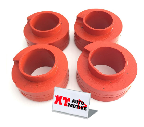 Kit de 4 cales de ressort + 40 mm en polyuréthane haute densité, conçues avec un logement enveloppant pour la dernière spire afin d'épouser parfaitement les ressorts