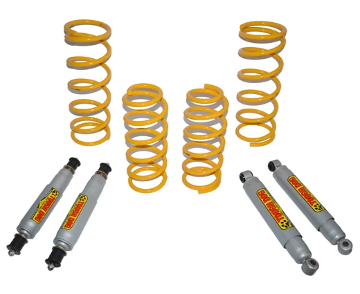 Kit suspension +75mm-Kit de 4 ressorts king springs charge medium et 4 amortisseurs tough dog foam cel