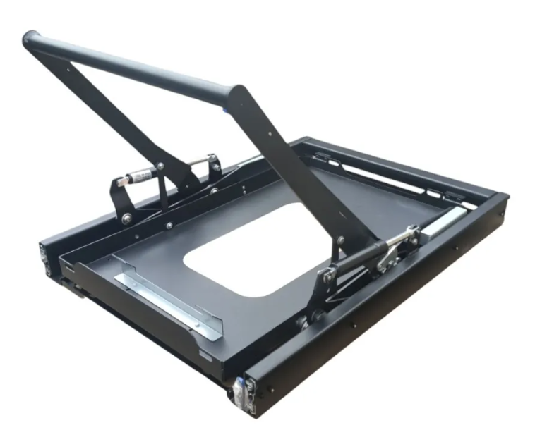 Plateau coulissant pliant et relevable par verins-Dimensions du plateau: 742 x 475 mm EN STOCK