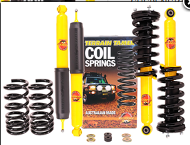 TERRAIN TAMER - KIT DE SUSPENSION COMBINÉ ASSEMBLÉ REHAUSSE +40/50MM POUR MITSUBISHI PAJERO 3 ET 4- 3 PORTES-2 RESSORTS AVANT +35G ET 2 RESSORTS ARRIERE de 0 a 150KG
